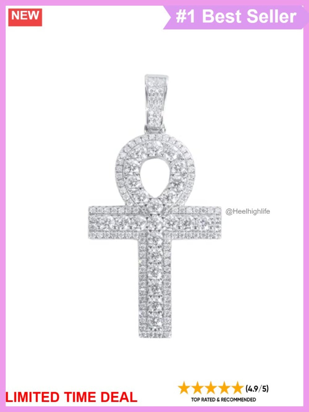 Moissanite Pendant 925 Sterling Silver Jesus Cross Lion Head Hamsa Ankh Iced